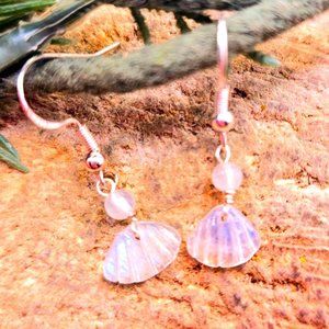 Beautiful Nature Moonstone Flashy Hand Carved Shell S925 Dangle Earring